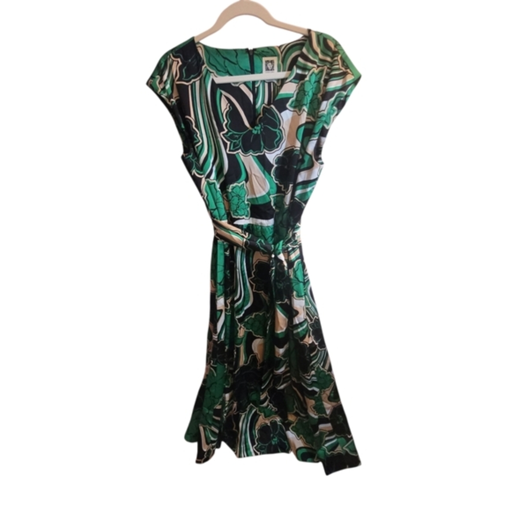 Anne Klein Green‎ and Black Floral Midi Dress